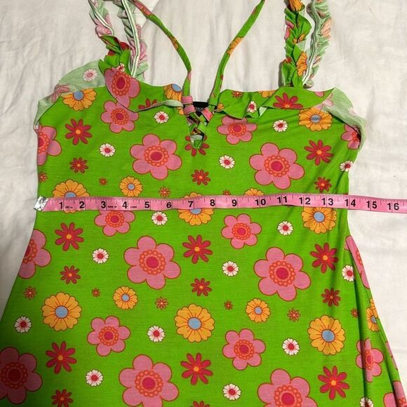NWOT PrettyLittleThing Lime Green & Pink Flowers Dress 12 - Picture 7 of 9